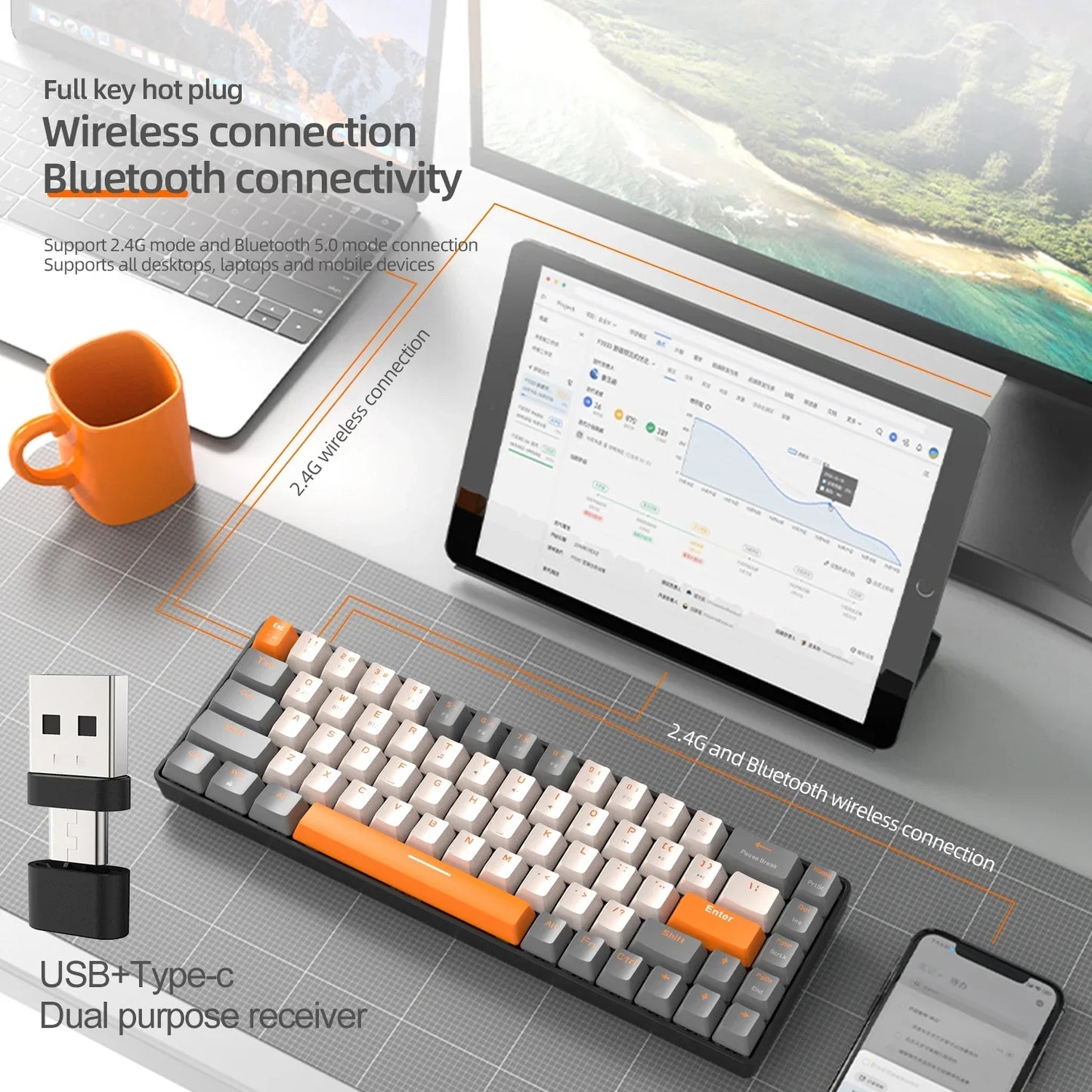 K68 Dual Mode Wireless Mechanical Keyboard – Hot-Swappable 60 Percent Mini Design