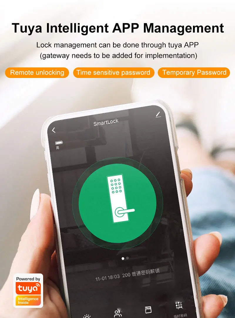Tuya APP Glass Door Fingerprint Lock Bluetooth Smart Biometric Electronic Door Lock 13.56Mhz RFID Remote Control Keyless Unlock