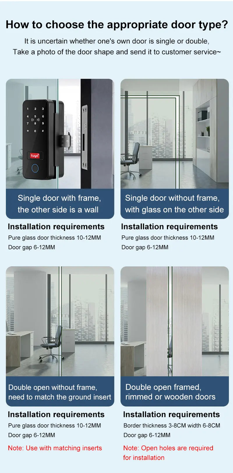 Tuya APP Glass Door Fingerprint Lock Bluetooth Smart Biometric Electronic Door Lock 13.56Mhz RFID Remote Control Keyless Unlock