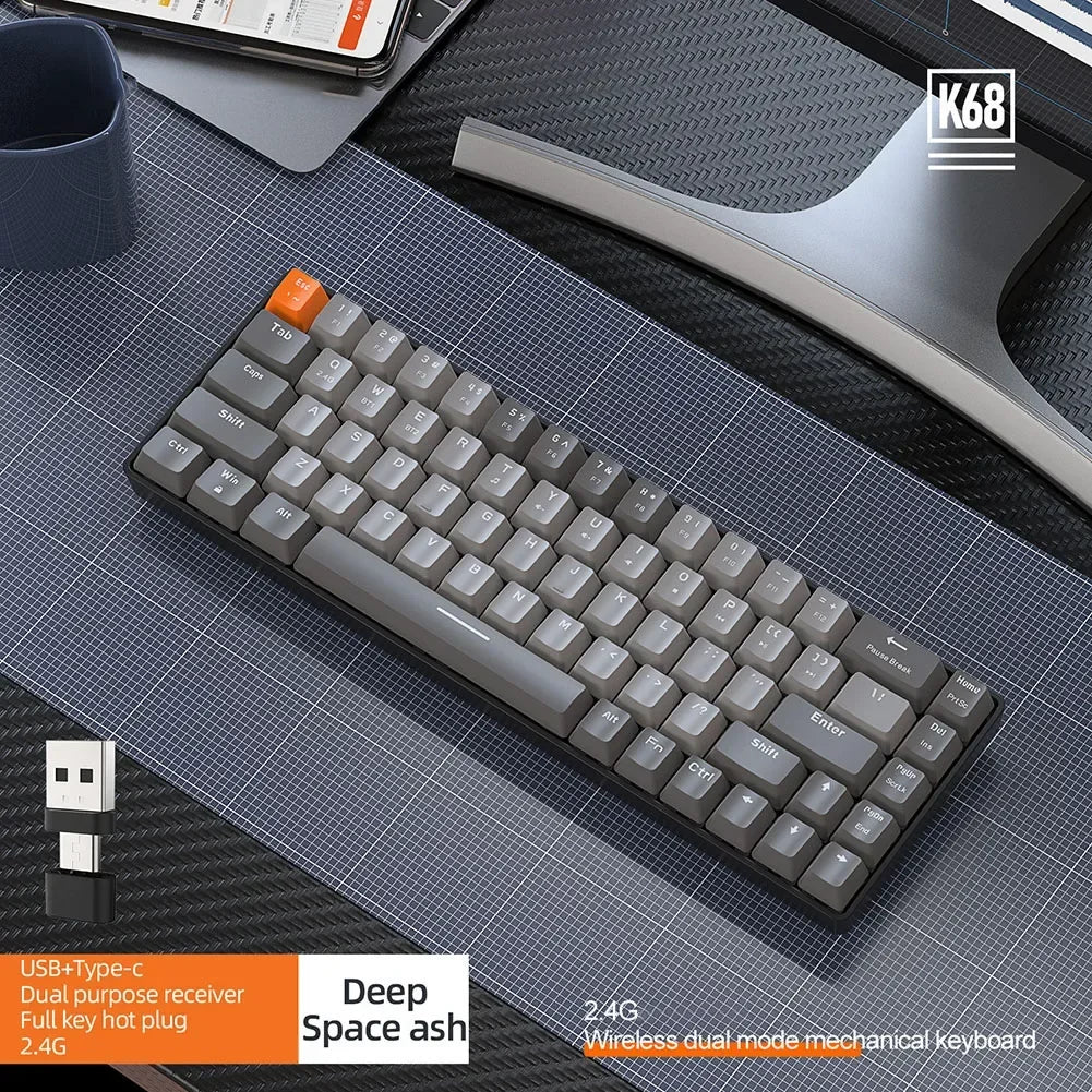 K68 Dual Mode Wireless Mechanical Keyboard – Hot-Swappable 60 Percent Mini Design