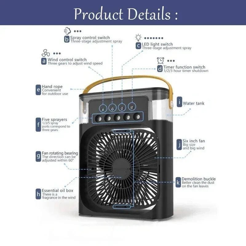 3 In 1 Air Cooler – Portable Humidifier With LED Night Light
